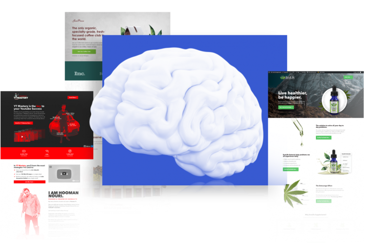 Design — collage of website mockups and brain
